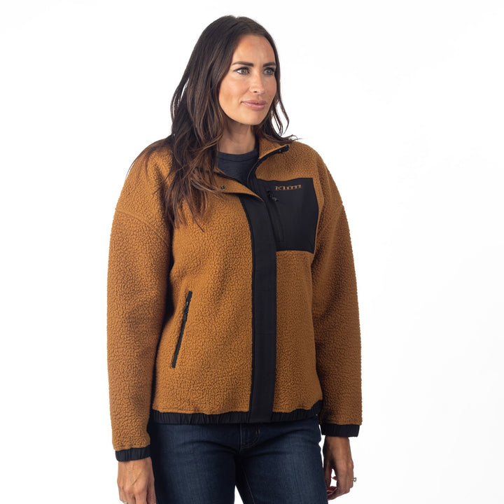Sira High Pile Fleece Jacket - Saddle Brown - Black