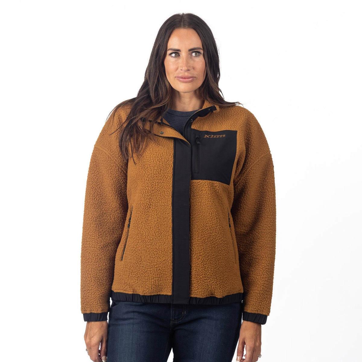 Sira High Pile Fleece Jacket - Saddle Brown - Black