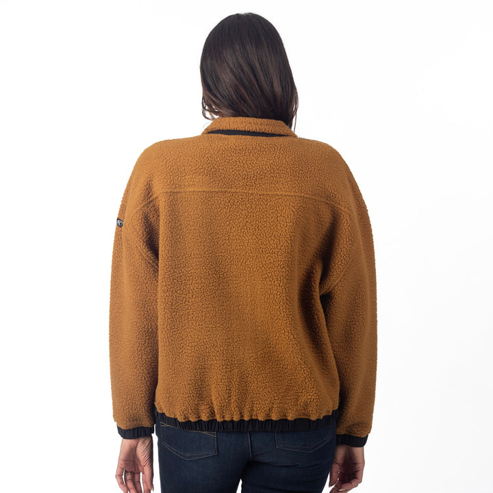 Sira High Pile Fleece Jacket - Saddle Brown - Black