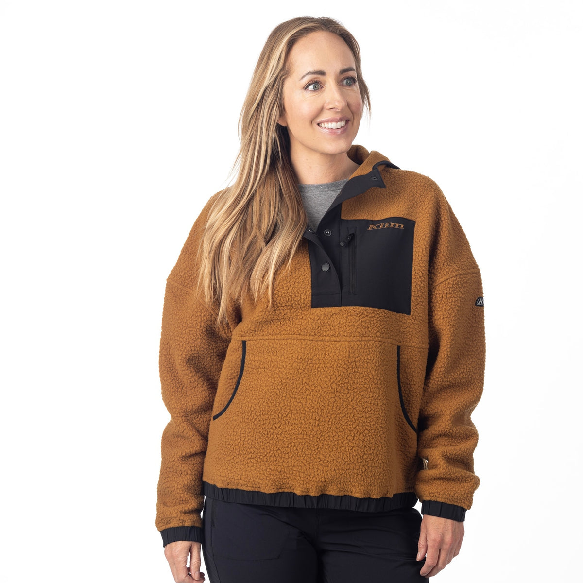 Klim Women's Sira High Pile Fleece Hoodie - Saddle Brown - Black