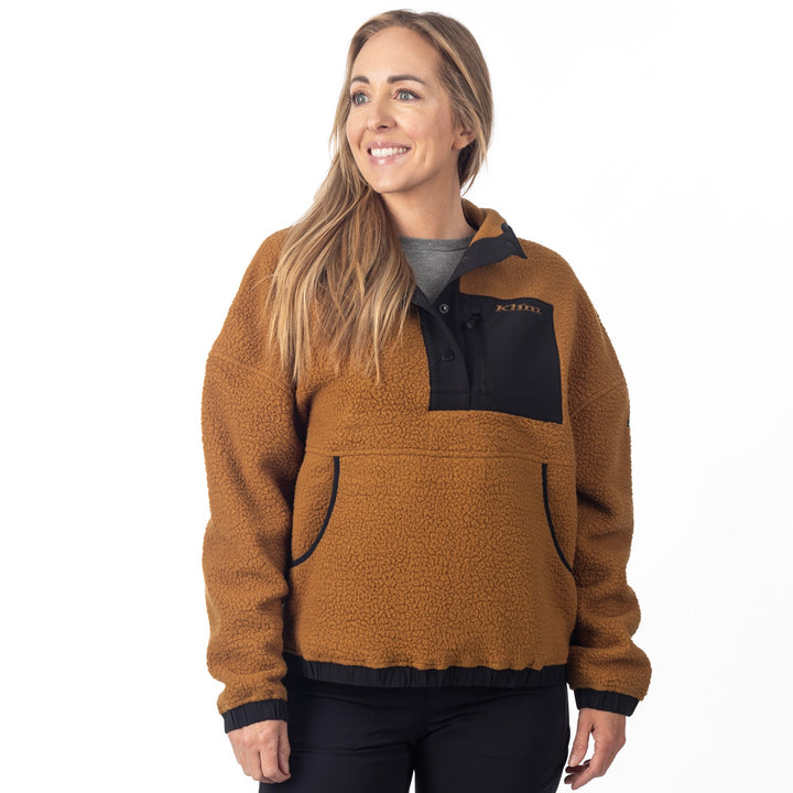Klim Women's Sira High Pile Fleece Hoodie - Saddle Brown - Black