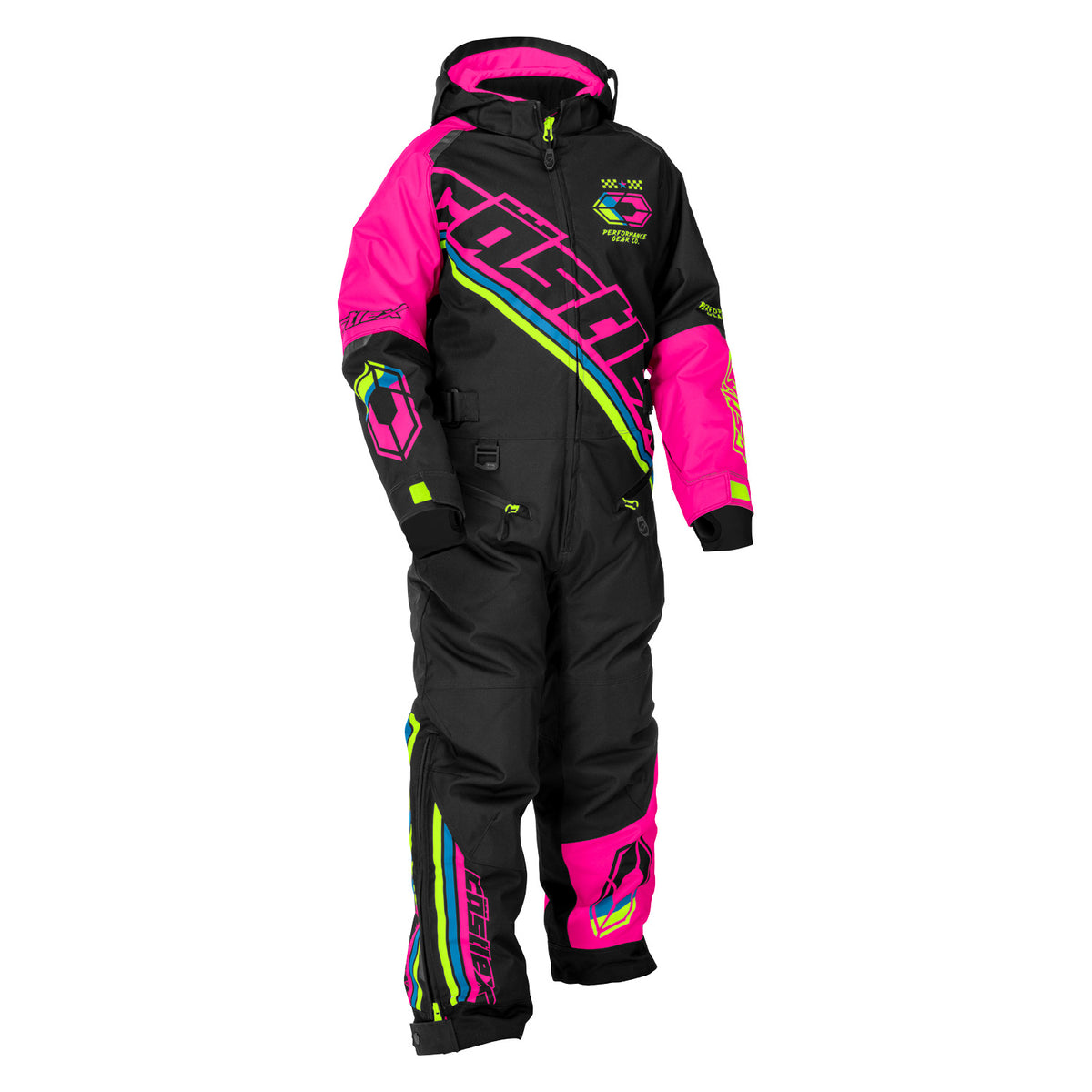 Castle X Youth Fuze G1 Monosuit - Black/Pink Glo/Process Blue - Front