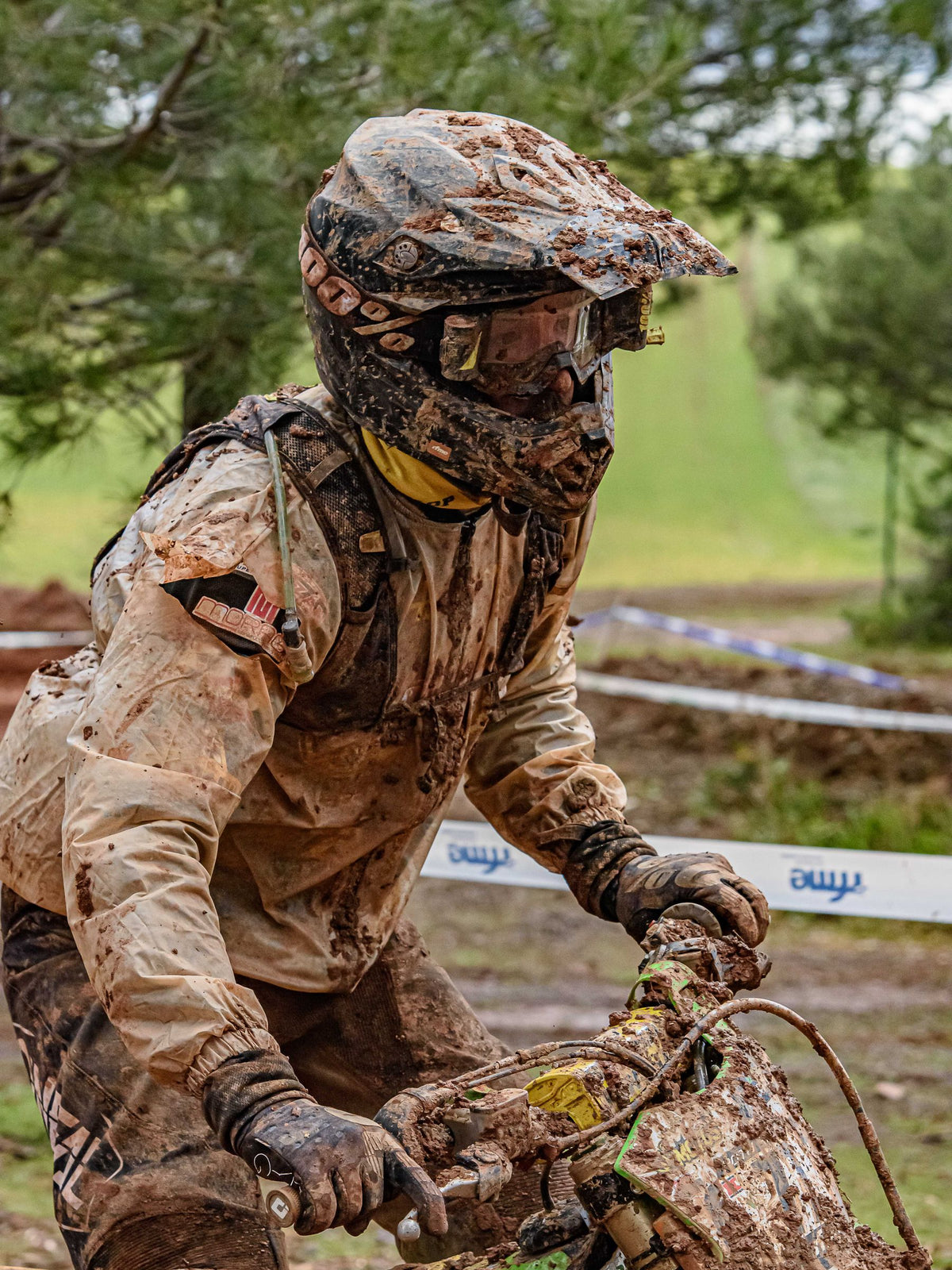 Mud-covered motocross rider