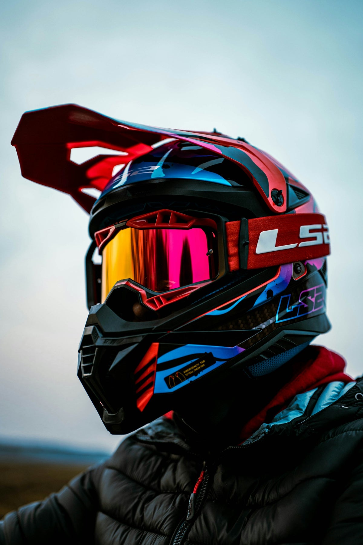 Motocross helmet with mirrored goggles